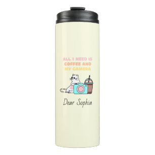 Cat in sunglasses&Camera&Coffee Thermal Tumbler