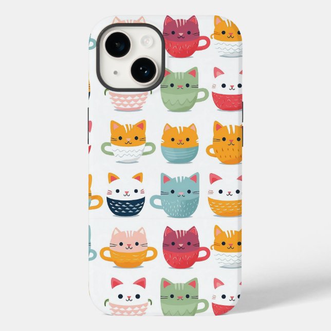 Cat in Tea Coffee Cups Cute Colourful Pattern  Case-Mate iPhone Case (Back)