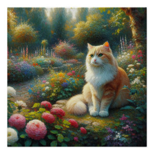 Cat in the Beautiful Garden Poster