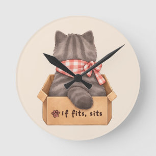 Cat in The Box Round Clock