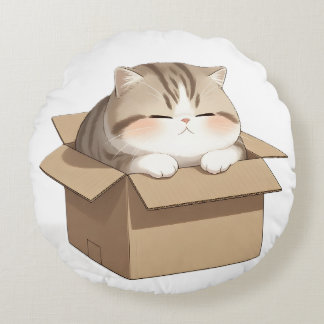 Cat in the Box Round Cushion