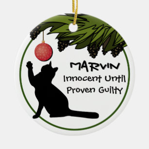 Cat in the Christmas Tree Funny Personalised Ceramic Tree Decoration