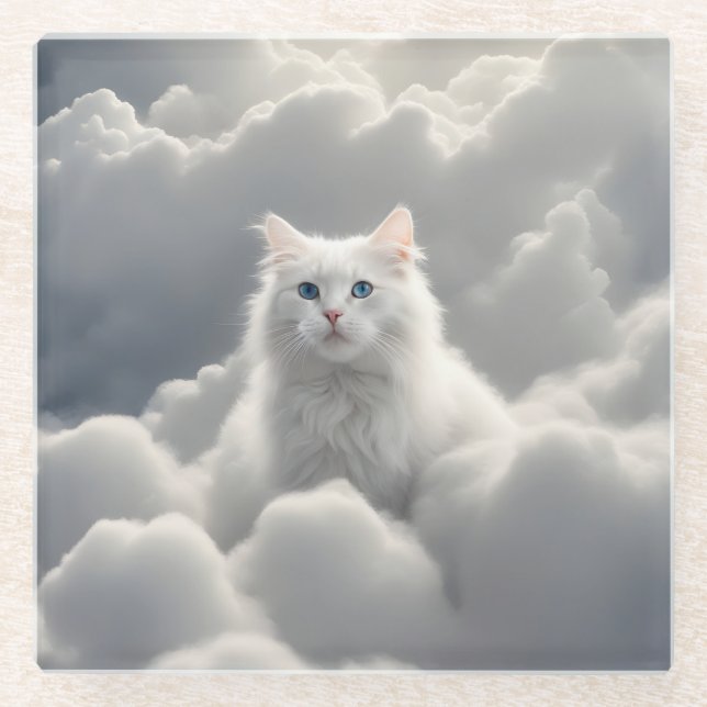 Cat in the clouds glass coaster (Front)