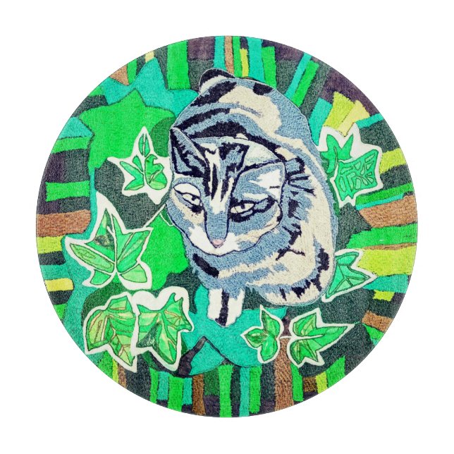 Cat in the garden cutting board (Front)