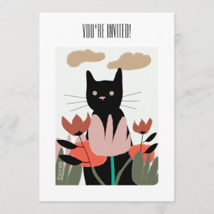 Cat in the garden invitation/card invitation