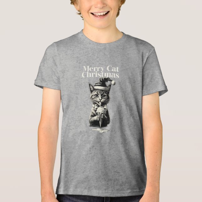 Cat in the grass. Tri-Blend shirt (Front)