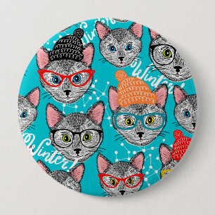 Cat in the hat  10 cm round badge