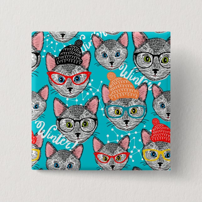 Cat in the hat 15 cm square badge (Front)