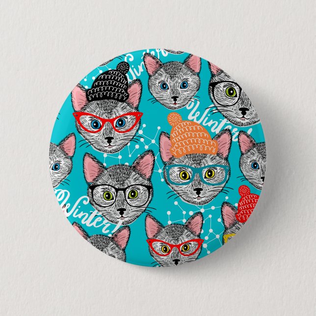 Cat in the hat 6 cm round badge (Front)