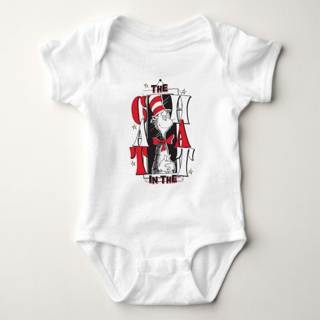 Cat In the Hat | B&W Text Baby Bodysuit (Front)