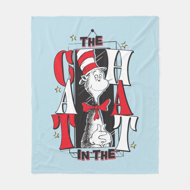 Cat In the Hat | B&W Text Fleece Blanket (Front)