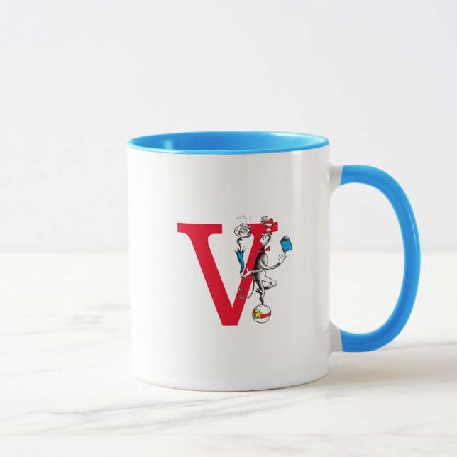 Cat in the Hat Balancing Act Monogram V Mug (Right)