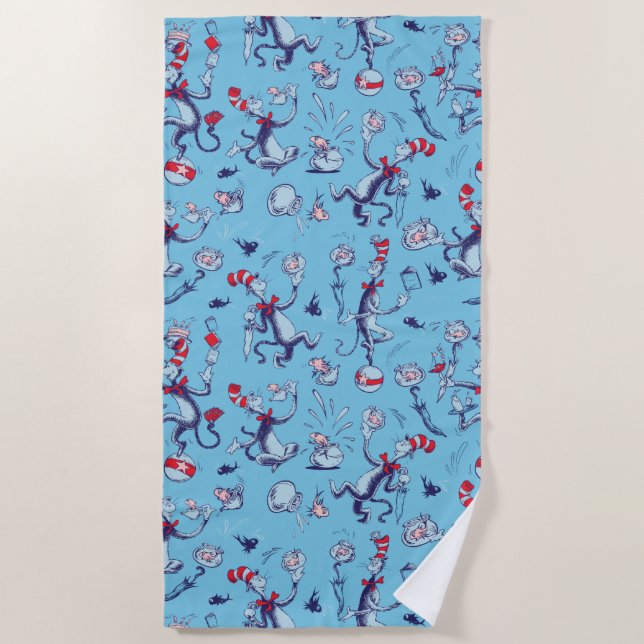 Cat In The Hat | Blue Pattern Beach Towel (Front)