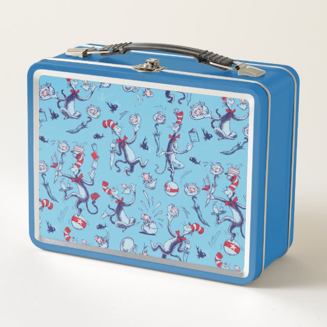 Cat In The Hat | Blue Pattern Metal Lunch Box (Front)