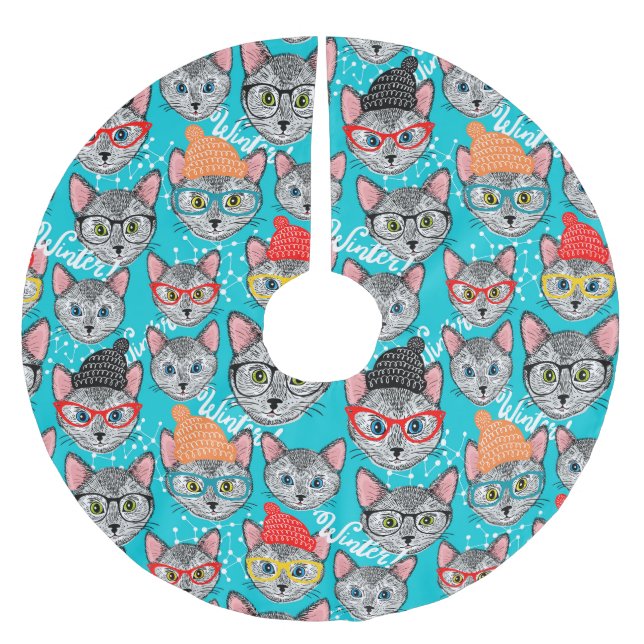 Cat in the hat brushed polyester tree skirt (Front)