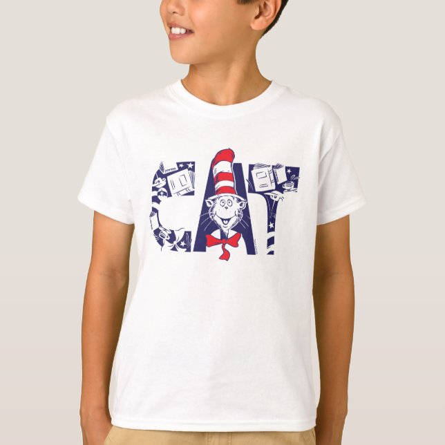 Cat In the Hat | Cat Face Text T-Shirt (Front)