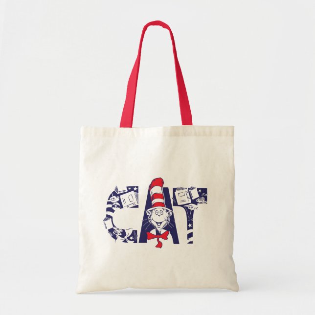 Cat In the Hat | Cat Face Text Tote Bag (Front)
