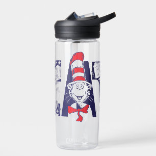 Cat In the Hat Cat Face Text Water Bottle