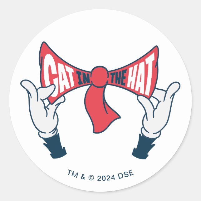 Cat In the Hat | Cat Text Bow Tie Classic Round Sticker (Front)