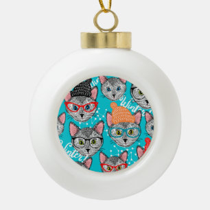 Cat in the hat ceramic ball christmas ornament