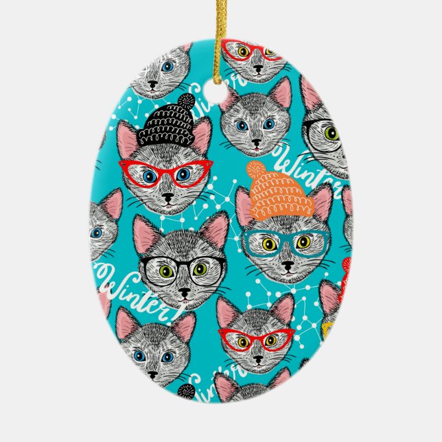 Cat in the hat ceramic tree decoration (Front)