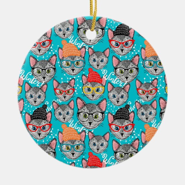 Cat in the hat ceramic tree decoration (Front)