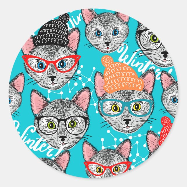 Cat in the hat classic round sticker (Front)