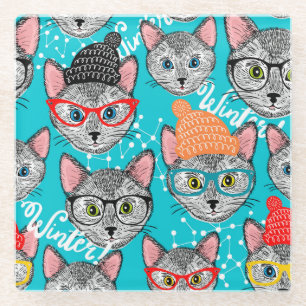 Cat in the hat glass coaster