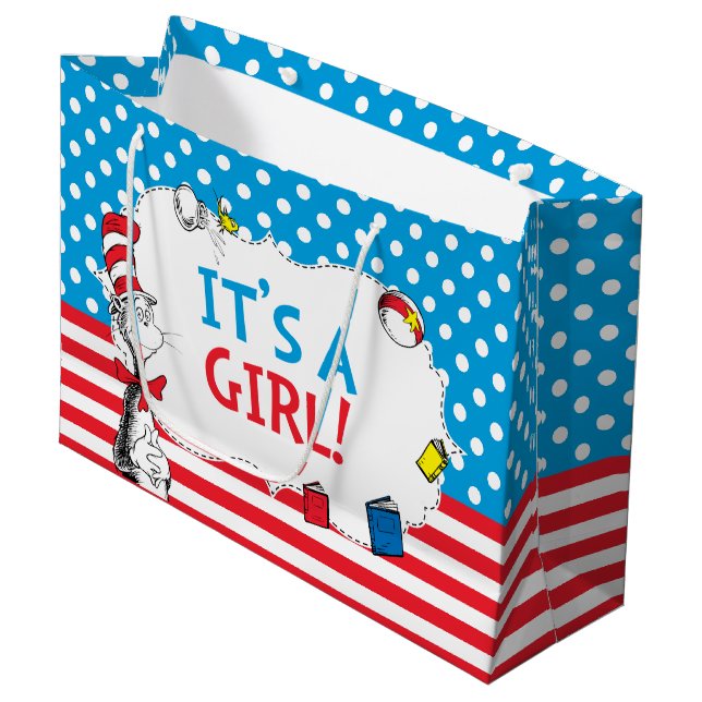Cat in the Hat | It's a Girl Baby Shower Large Gift Bag (Front Angled)