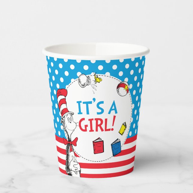 Cat in the Hat | It's a Girl Baby Shower Paper Cups (Left)