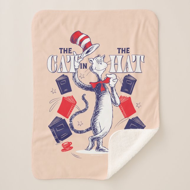 Cat In the Hat | Reading Books Sherpa Blanket (Front)