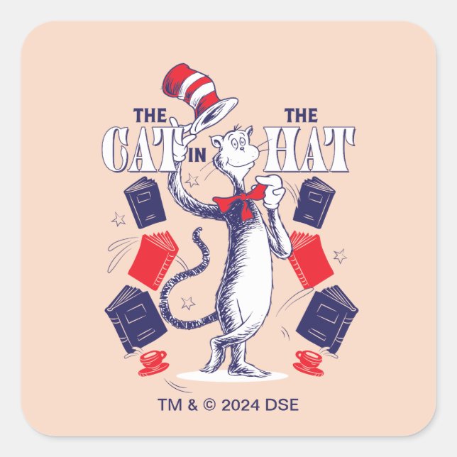 Cat In the Hat | Reading Books Square Sticker (Front)