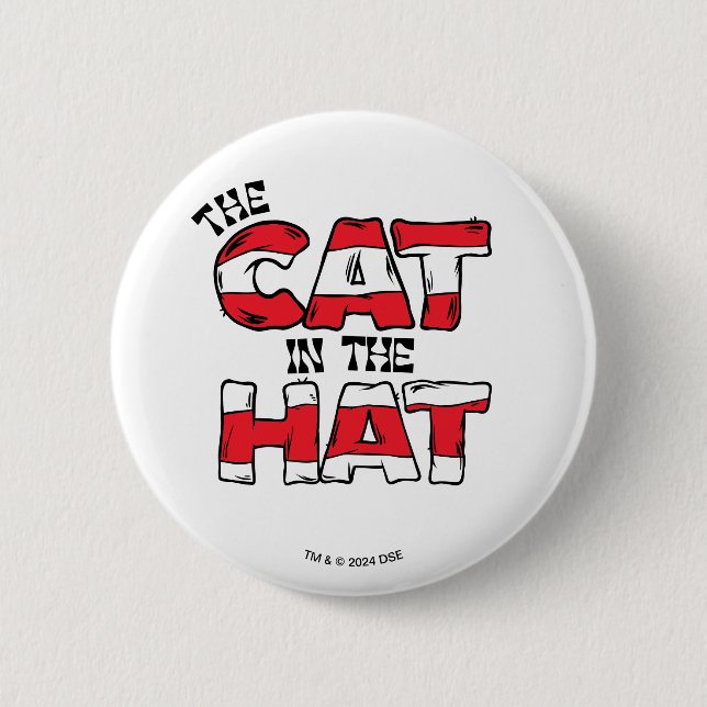 Cat In the Hat | Red & White Striped Text 6 Cm Round Badge (Front)