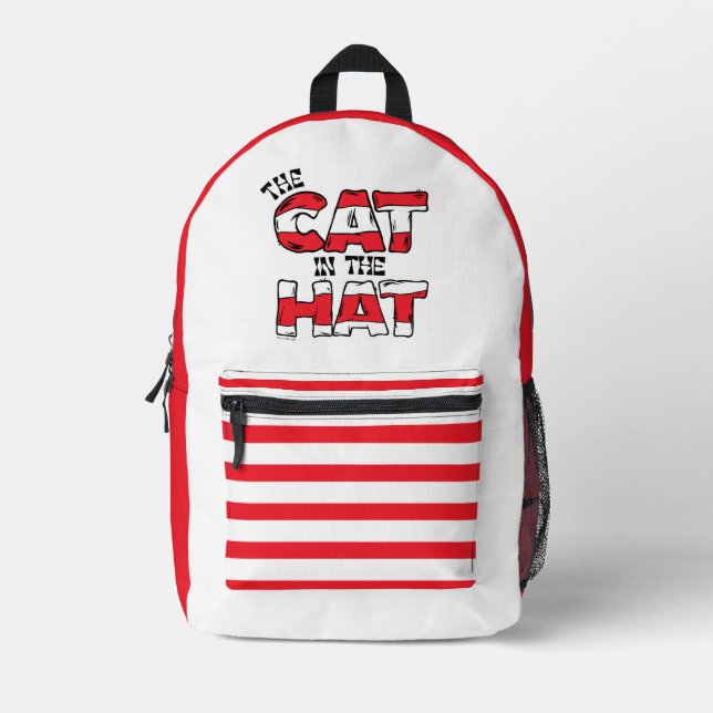 Cat In the Hat | Red & White Striped Text Printed Backpack (Front)
