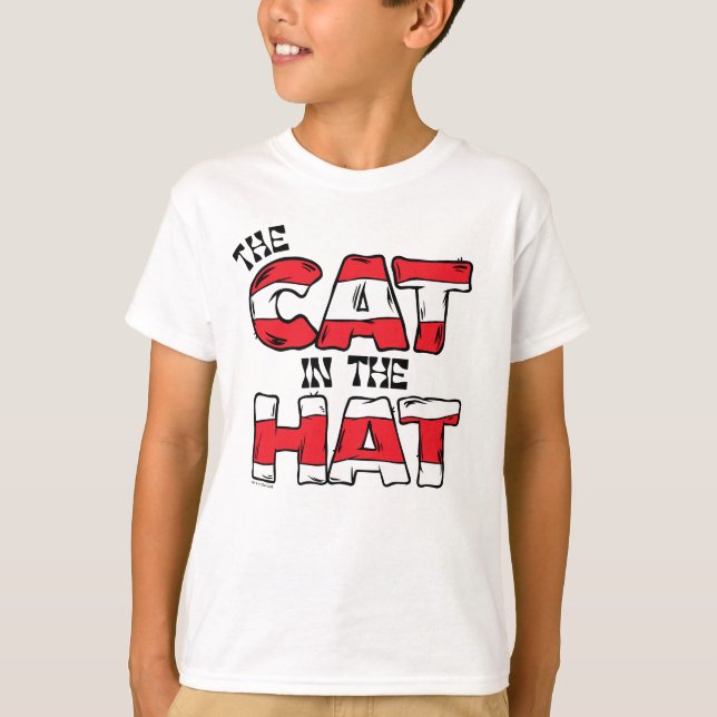 Cat In the Hat | Red & White Striped Text T-Shirt (Front)