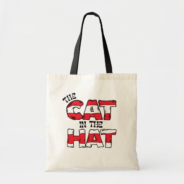 Cat In the Hat | Red & White Striped Text Tote Bag (Front)