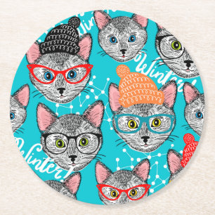 Cat in the hat round paper coaster