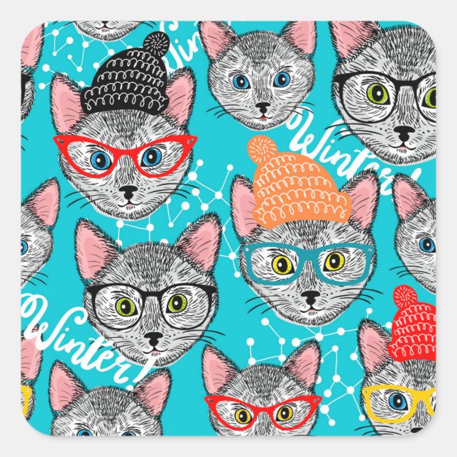 Cat in the hat square sticker (Front)