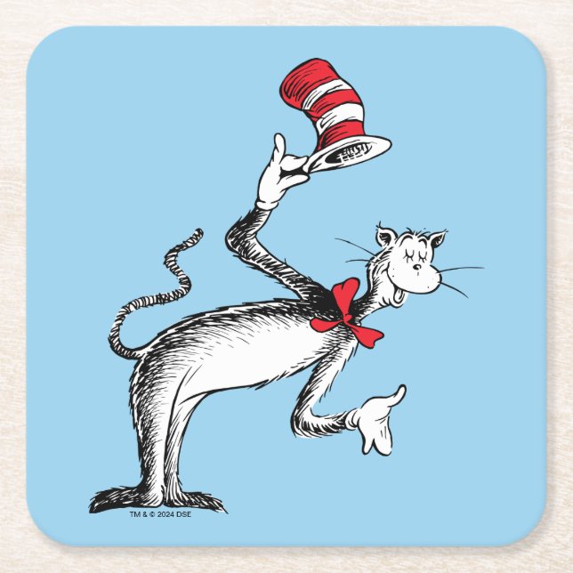 Cat in the Hat Takes A Bow Square Paper Coaster (Front)