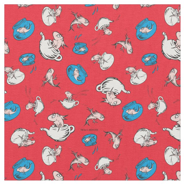 Cat In The Hat | The Fish Red Pattern Fabric (Close Up)