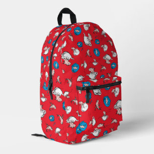 Cat In The Hat   The Fish Red Pattern Printed Backpack