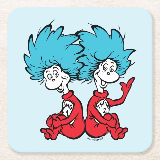 Cat in the Hat Thing One & Thing Two Square Paper Coaster (Front)