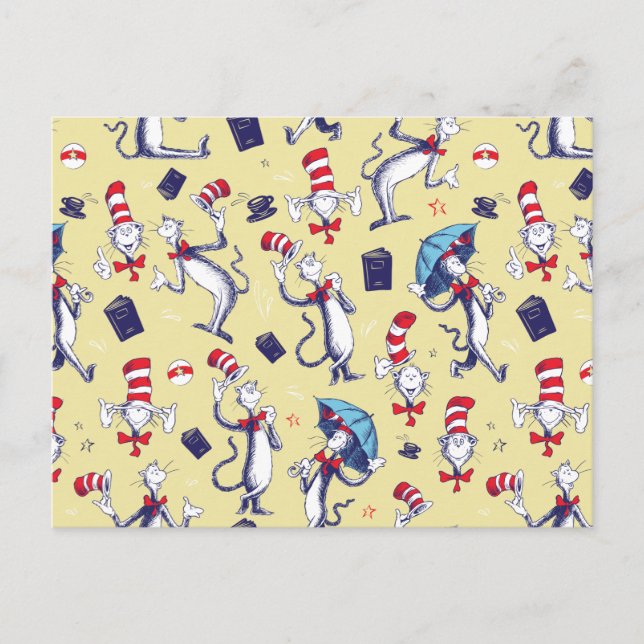 Cat In The Hat | Yellow Pattern Postcard (Front)