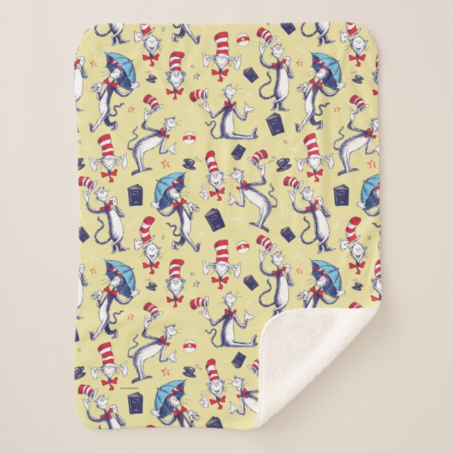 Cat In The Hat | Yellow Pattern Sherpa Blanket (Front)