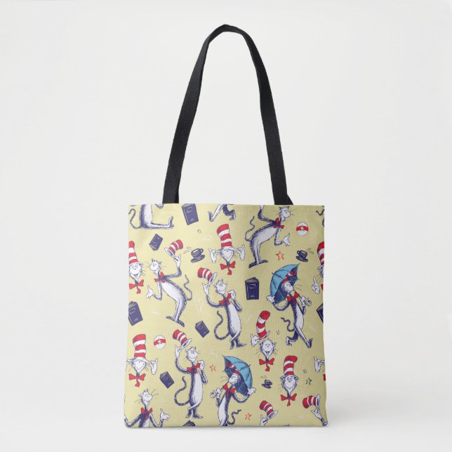 Cat In The Hat | Yellow Pattern Tote Bag (Front)