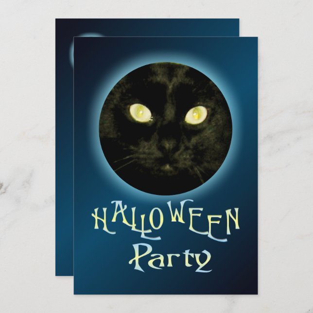 Cat in the Moon Halloween Party Invitations (Front/Back)