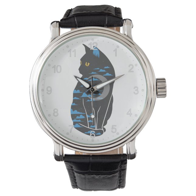 Cat in the night silhouette - Choose back colour Watch (Front)