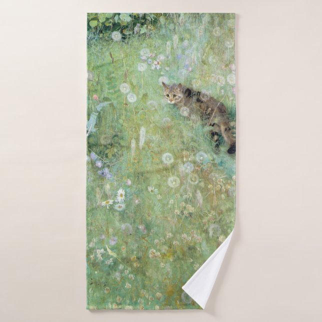 Cat in the Summer Meadow, Bruno Liljefors Bath Towel Set (Bath Towel)