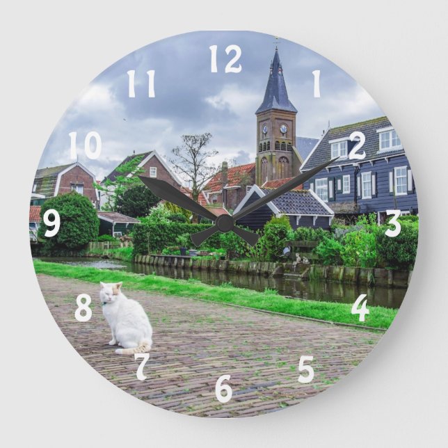 Cat in traditional fishing village large clock (Front)