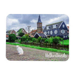 Cat in traditional fishing village magnet